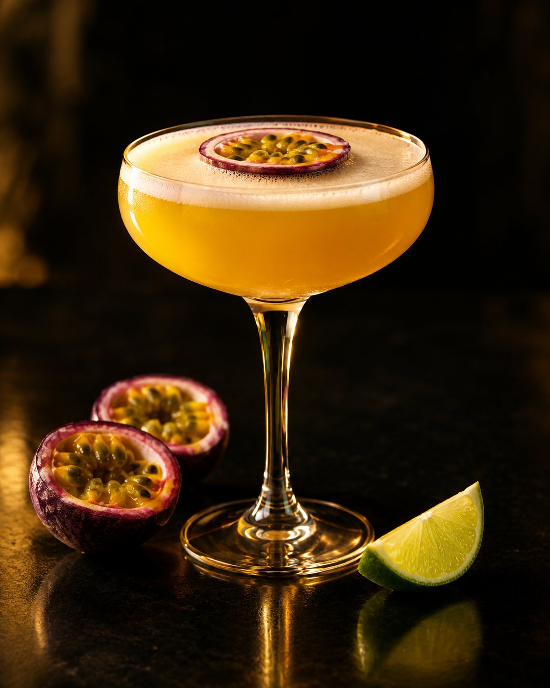 Ti Pasyon: a golden passion fruit cocktail in a coupe